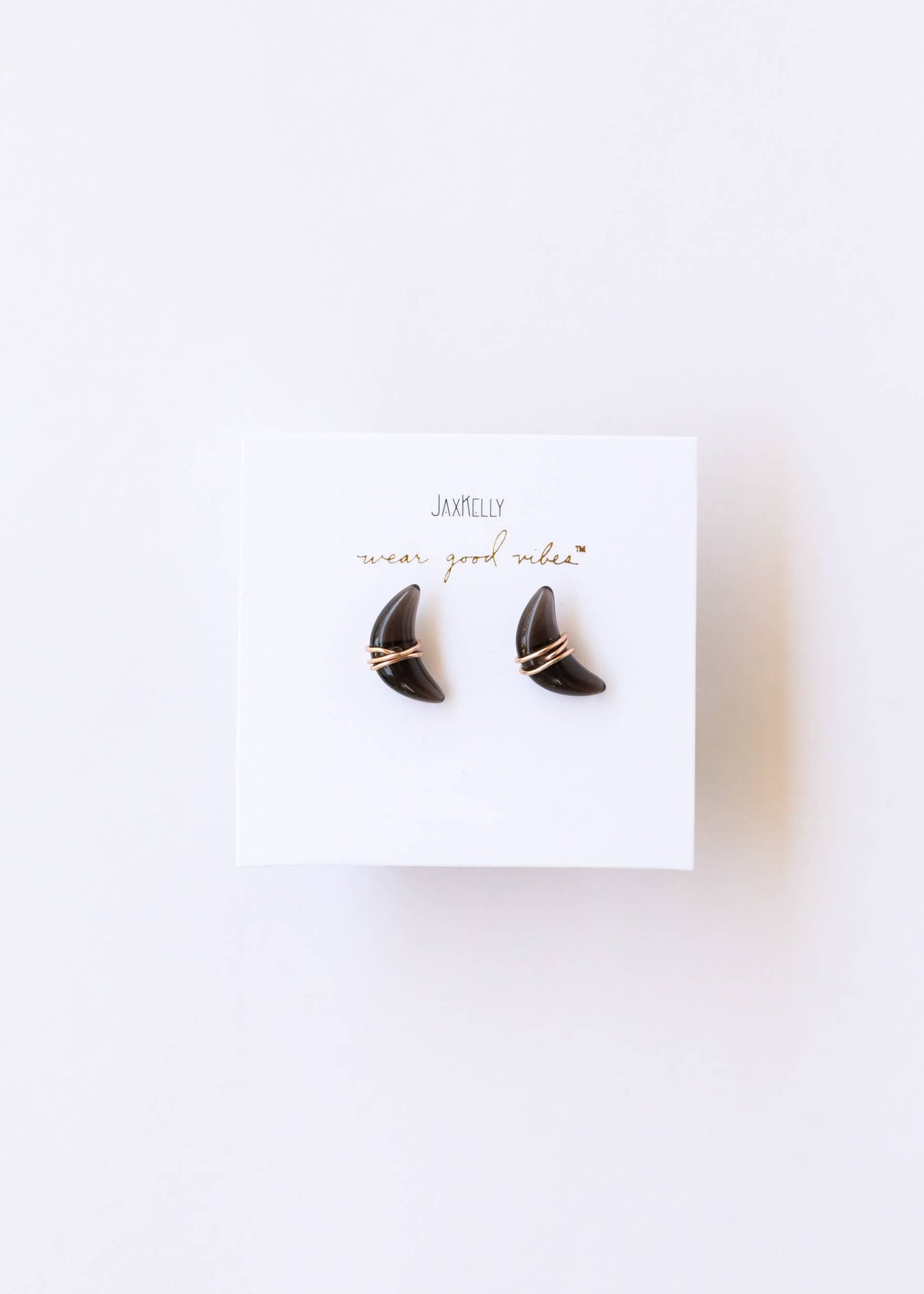 Wire Wrapped Moon - Smoky Quartz - Earring