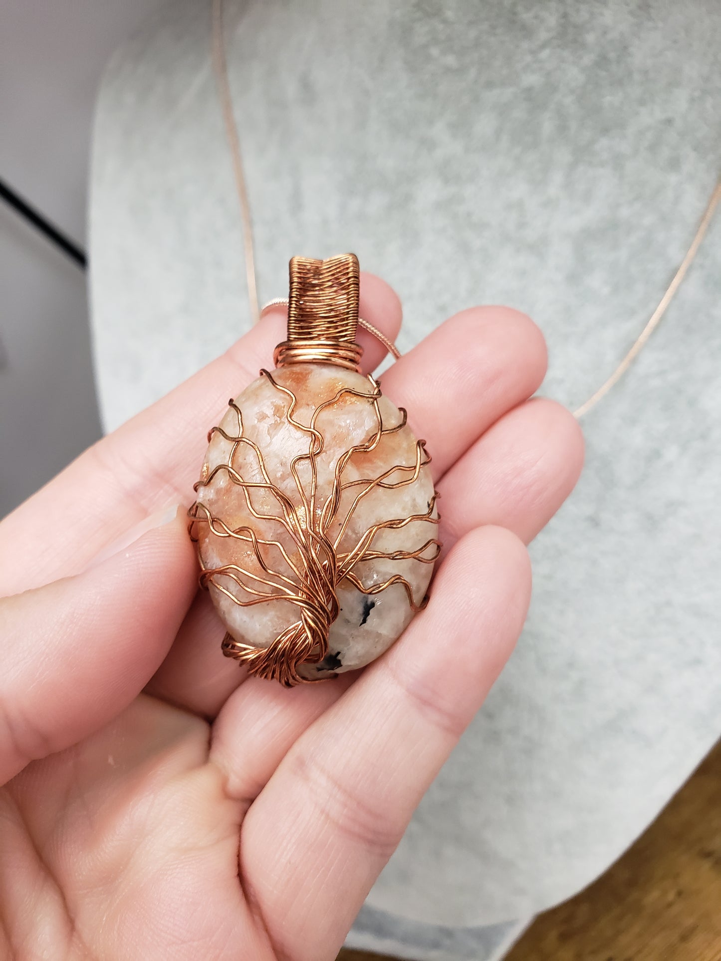 Sunstone Tree of Life Wire Wrap Necklace