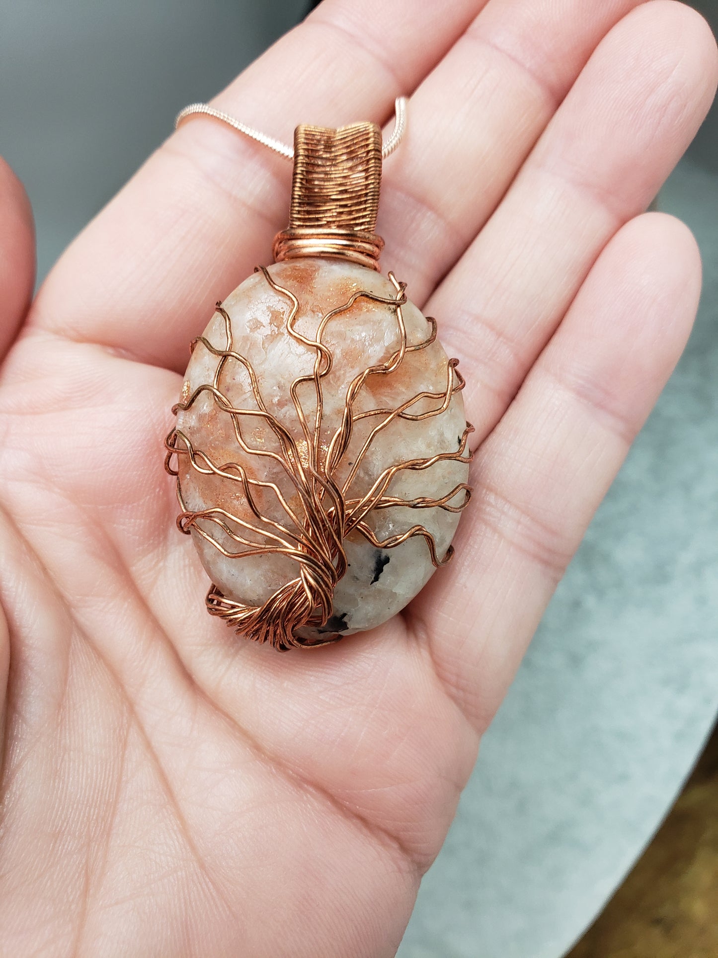 Sunstone Tree of Life Wire Wrap Necklace