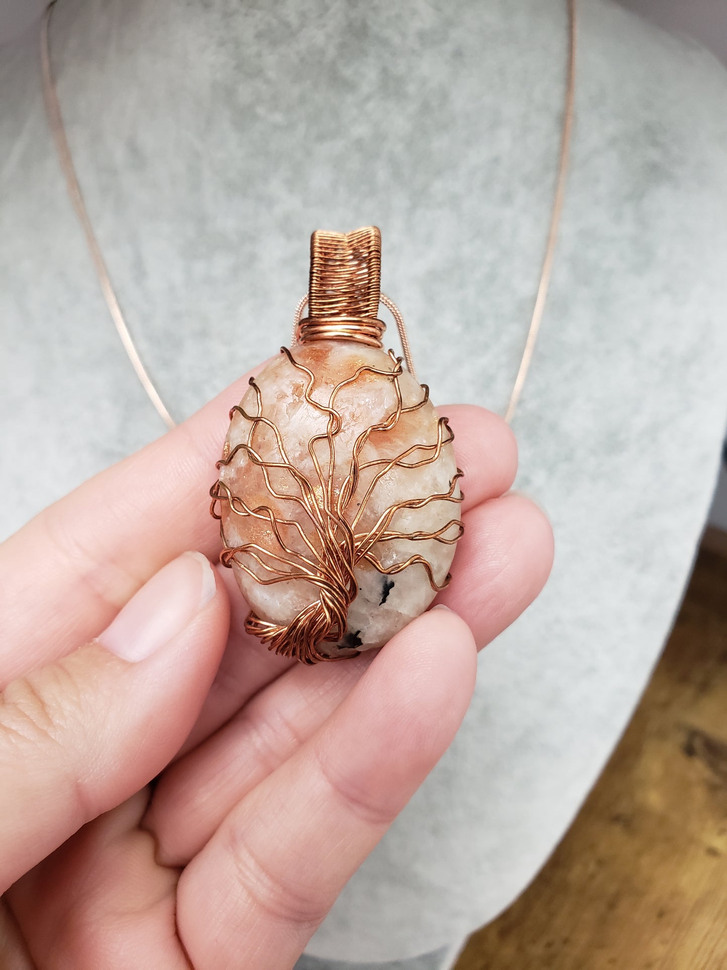 Sunstone Tree of Life Wire Wrap Necklace