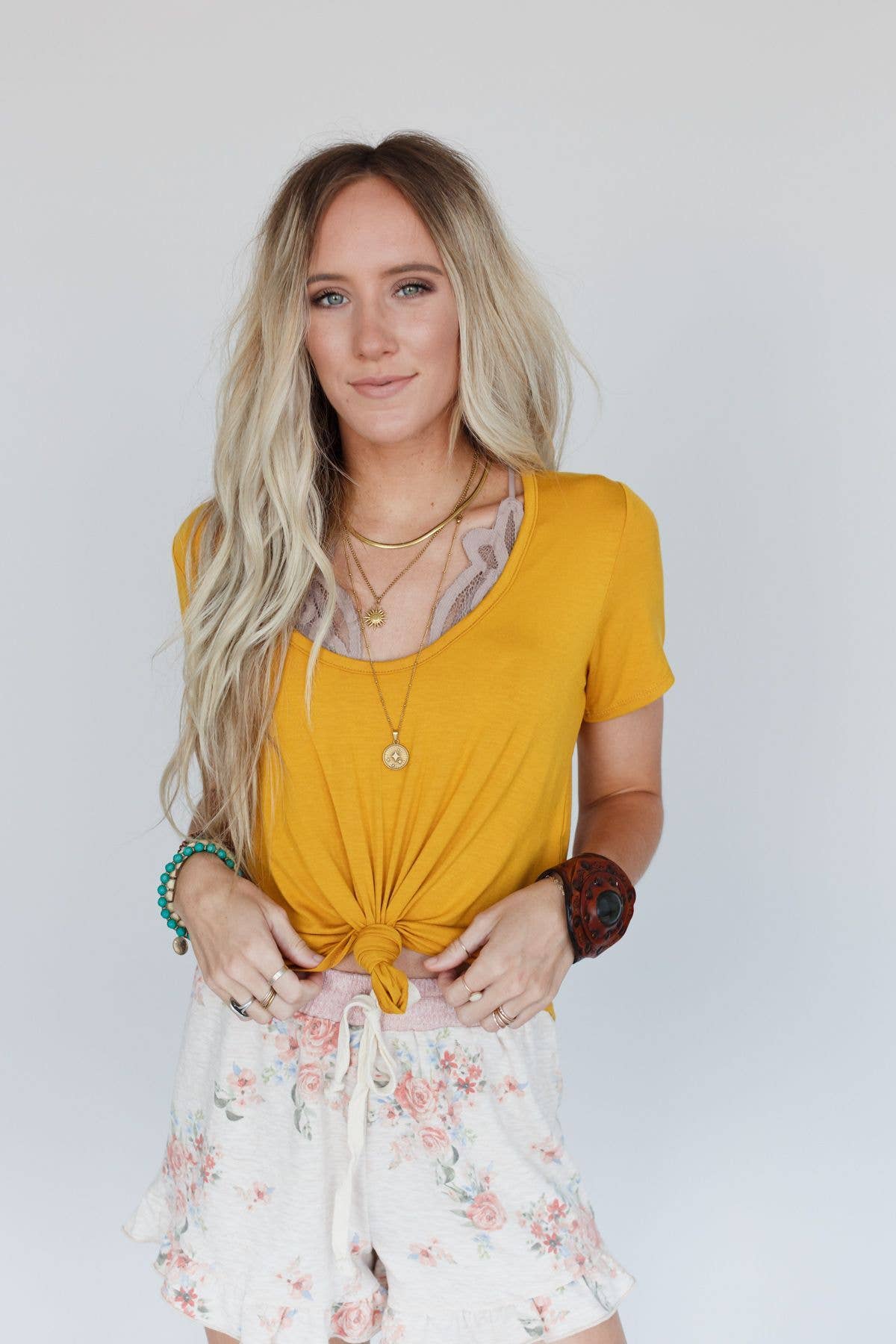 Scoop Neck Bralette Tee - Mustard