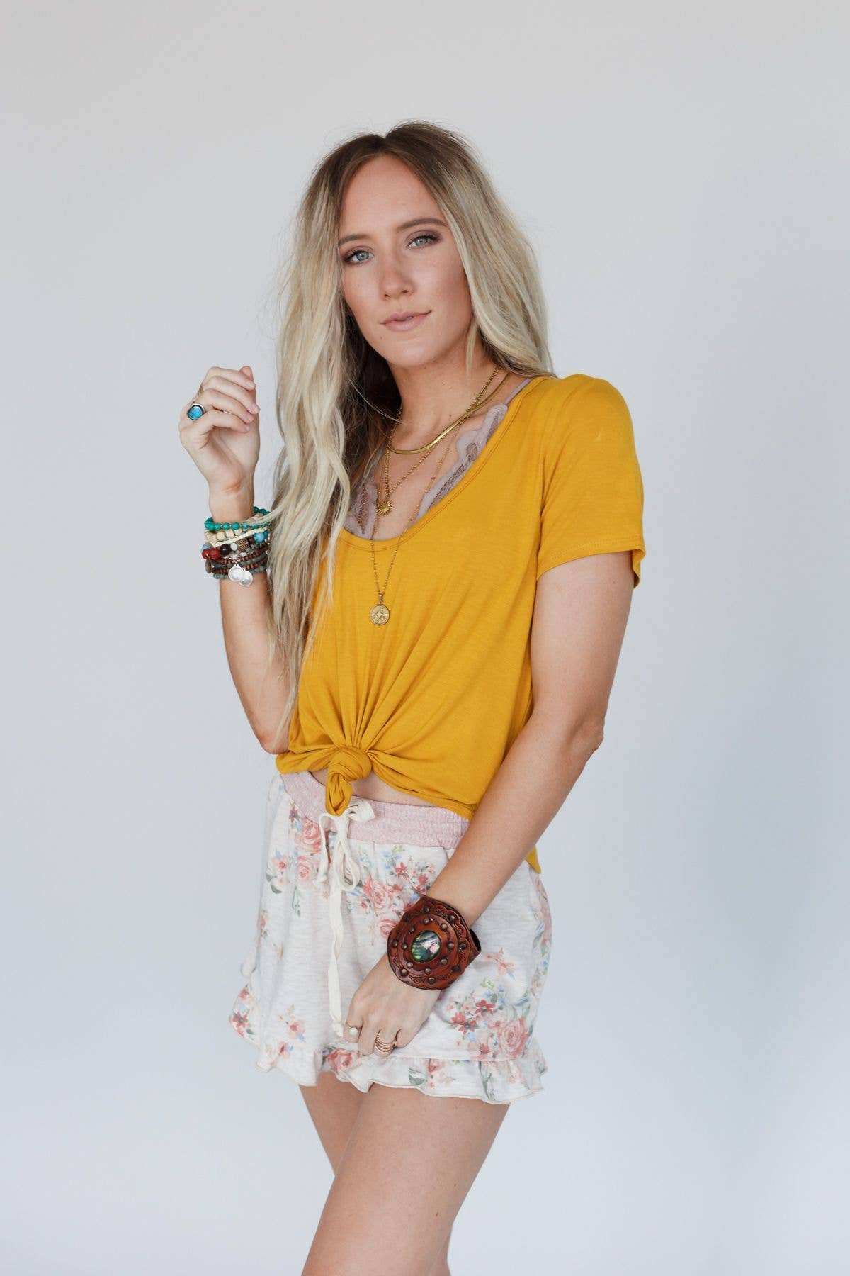 Scoop Neck Bralette Tee - Mustard