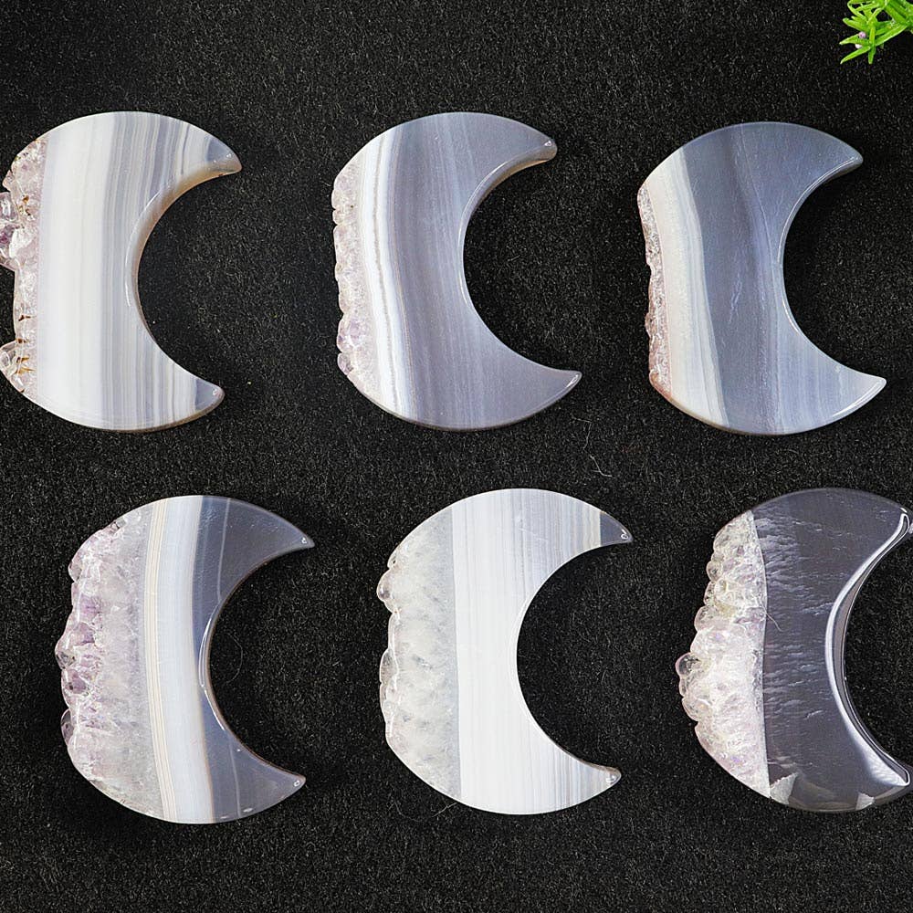 Agate Druze Moon with Amethyst Druze