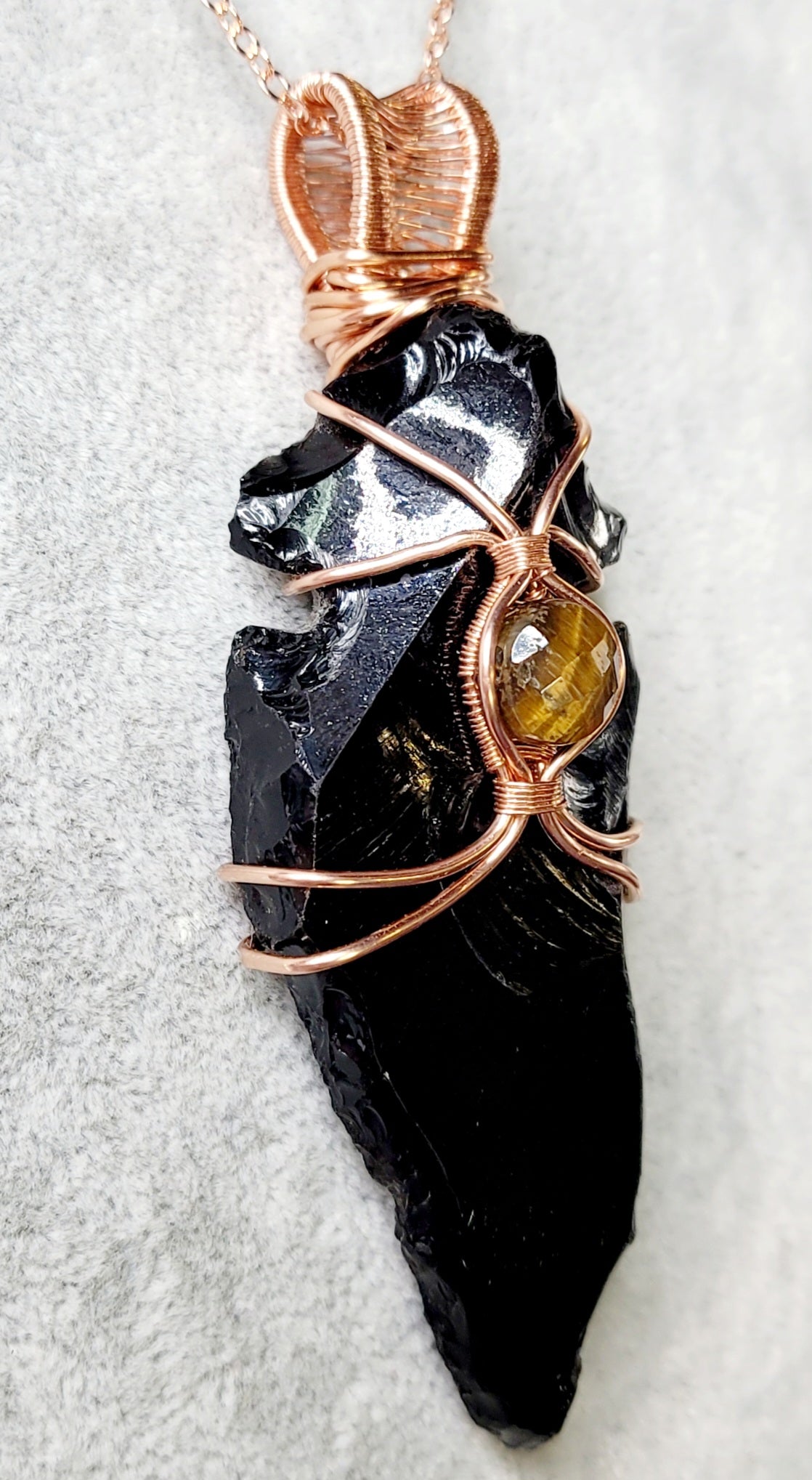 Obsidian Arrowhead w/ Tiger Eye
Wire Wrap