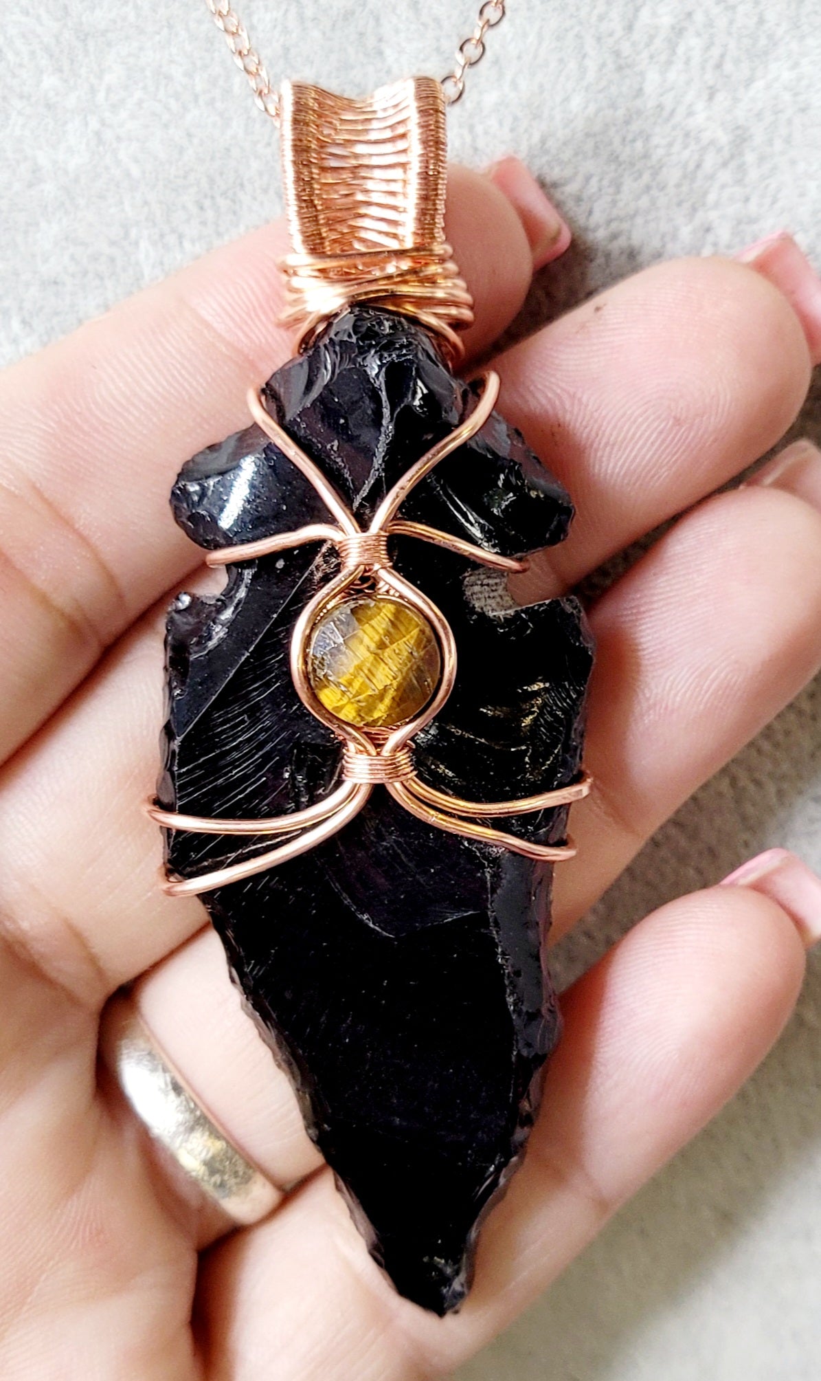 Obsidian Arrowhead w/ Tiger Eye
Wire Wrap