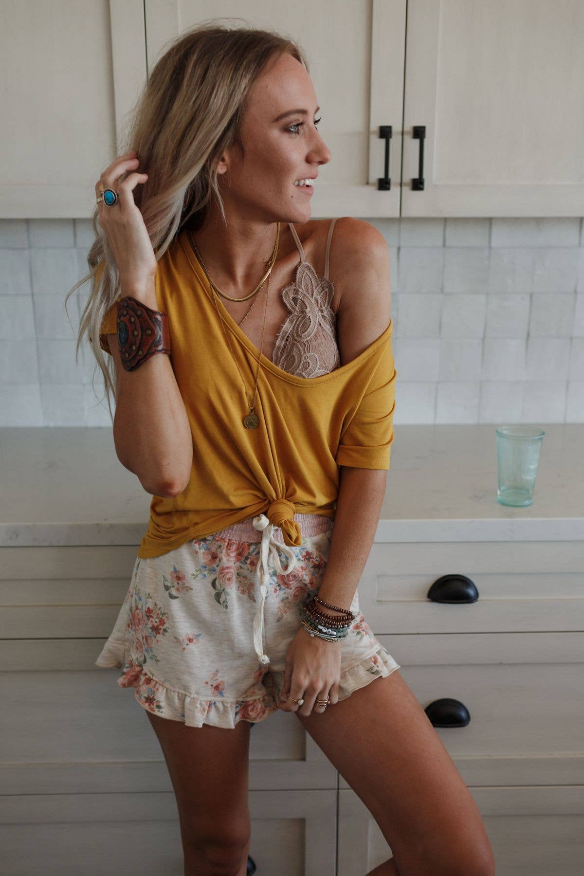 Scoop Neck Bralette Tee - Mustard