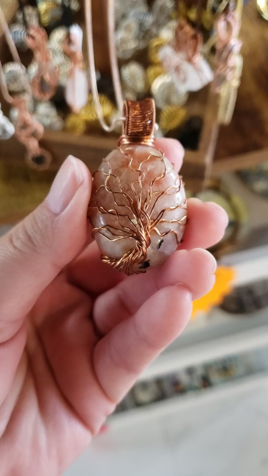 Load and play video in Gallery viewer, Sunstone Tree of Life Wire Wrap Necklace