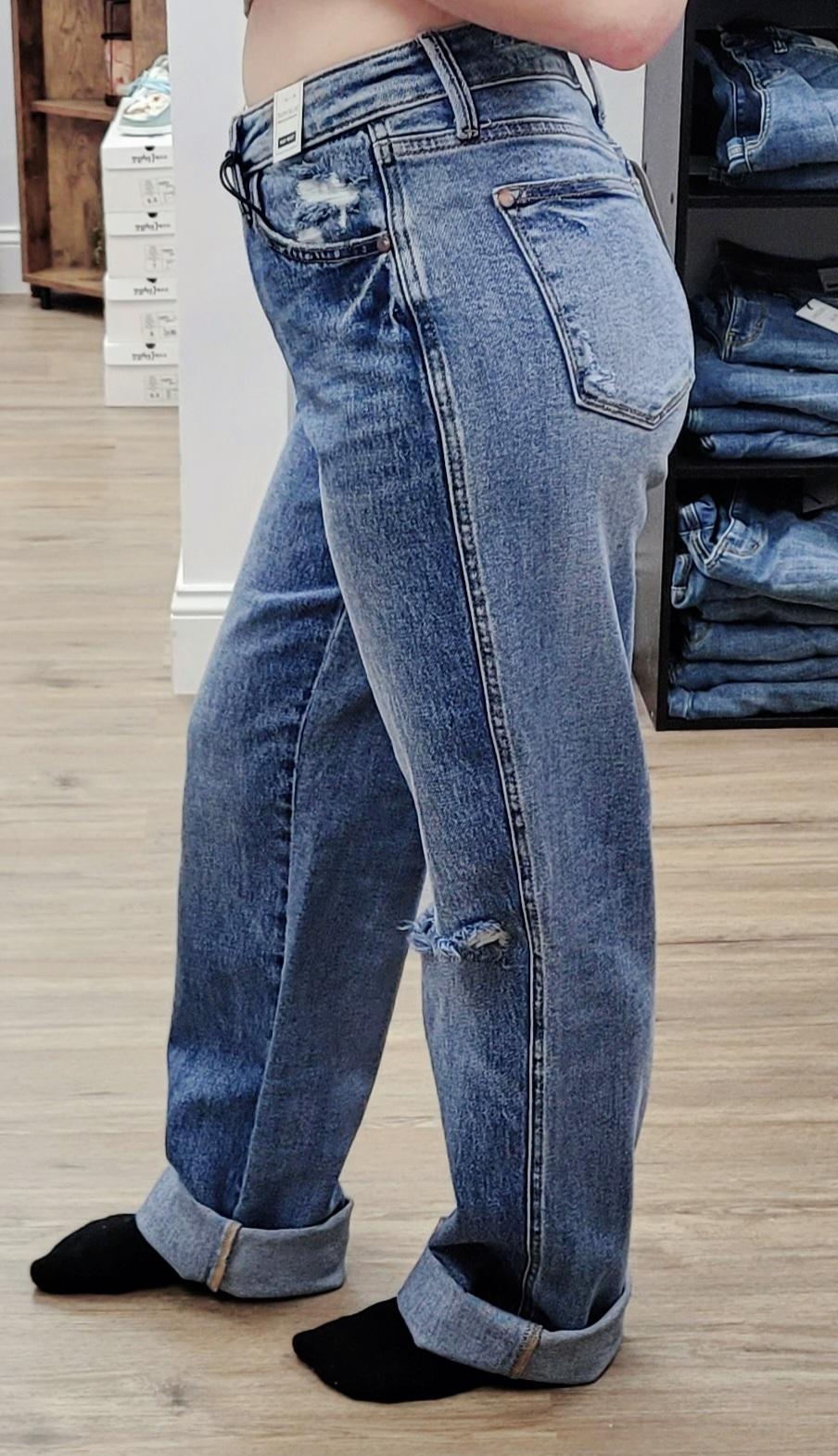 Women's High Waisted Rigid Magic Criss Cross Waist Dad Jeans by Judy Blue