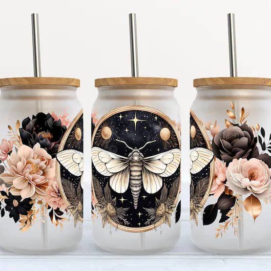Moth with Flowers 16oz Libbey Glass Tumbler