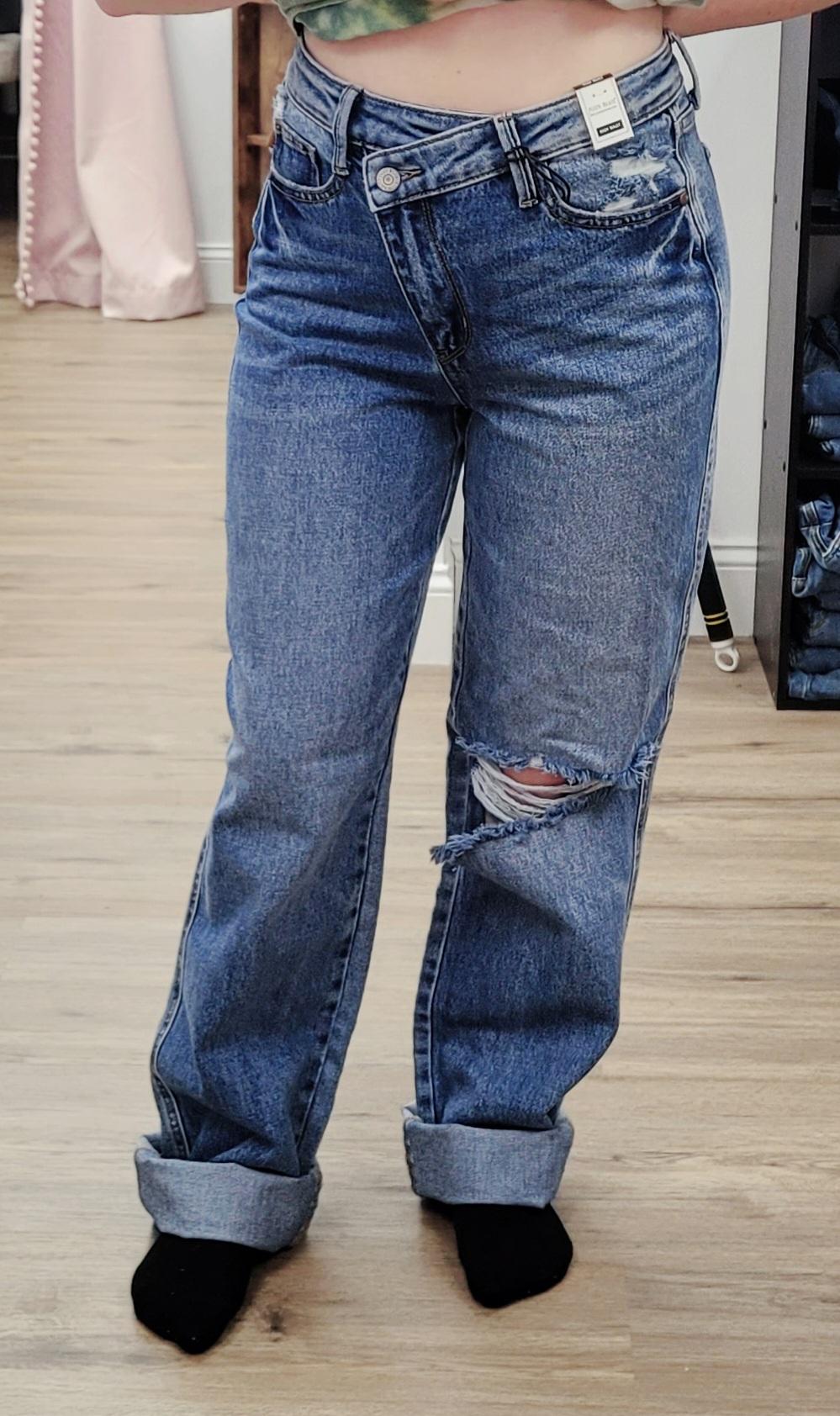 Women's High Waisted Rigid Magic Criss Cross Waist Dad Jeans by Judy Blue