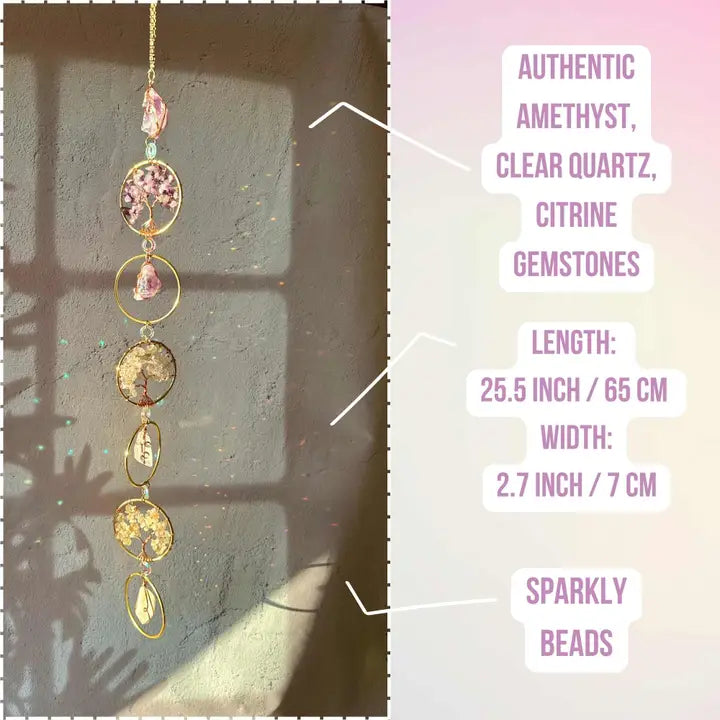 Chakra Gemstone Suncatcher-Amethyst, Citrine and Quartz