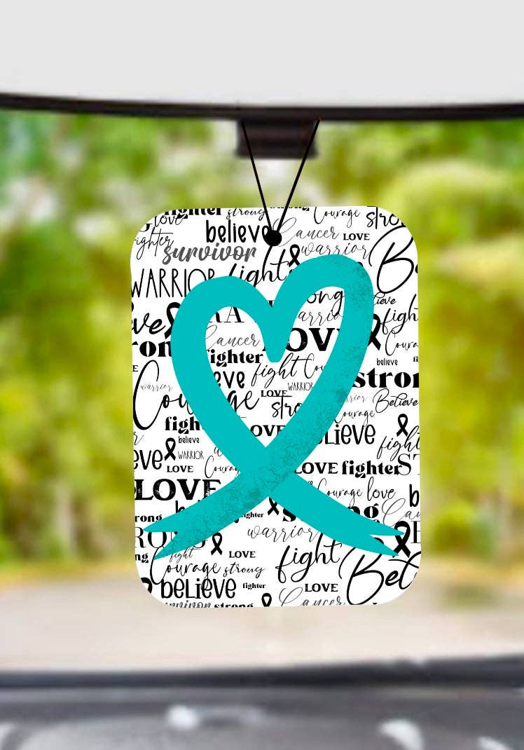 Teal Ribbon Ovarian Cancer ~ Car Air Freshener Freshie ~ Vanilla Bean Scent