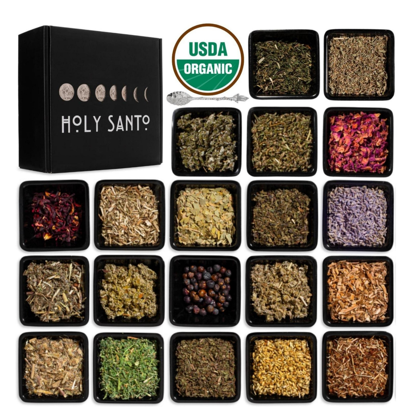 Spiritual Herb Kit-  20 Org. Ritual Herbs with Crystal Spoon