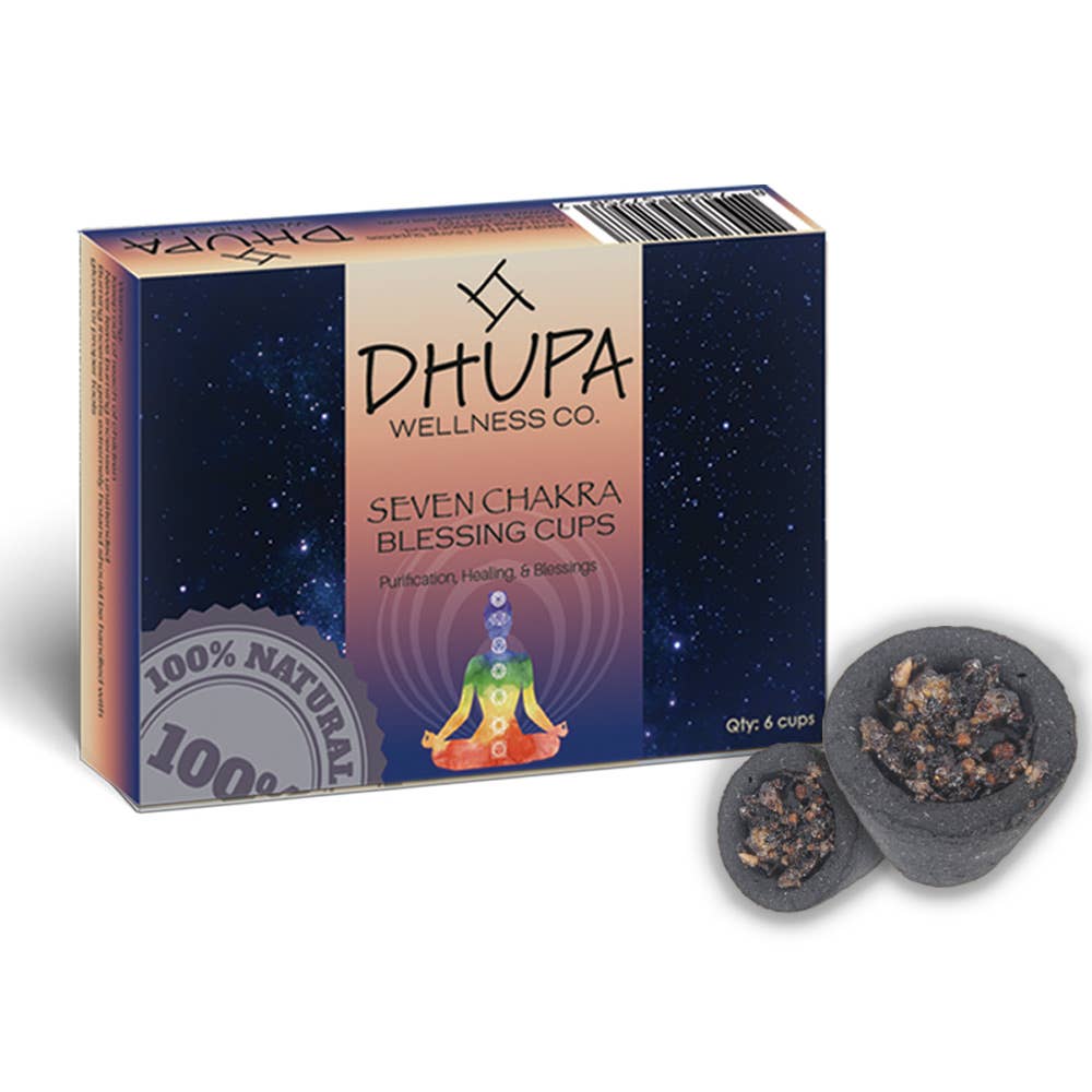 Seven Chakra Natural Incense DHUPA Box with 6 Smudge Cups