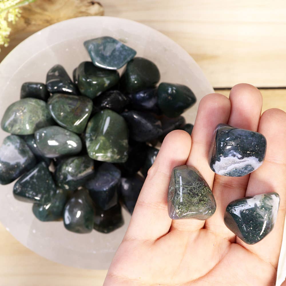 Green Moss Agate Tumbled Stones