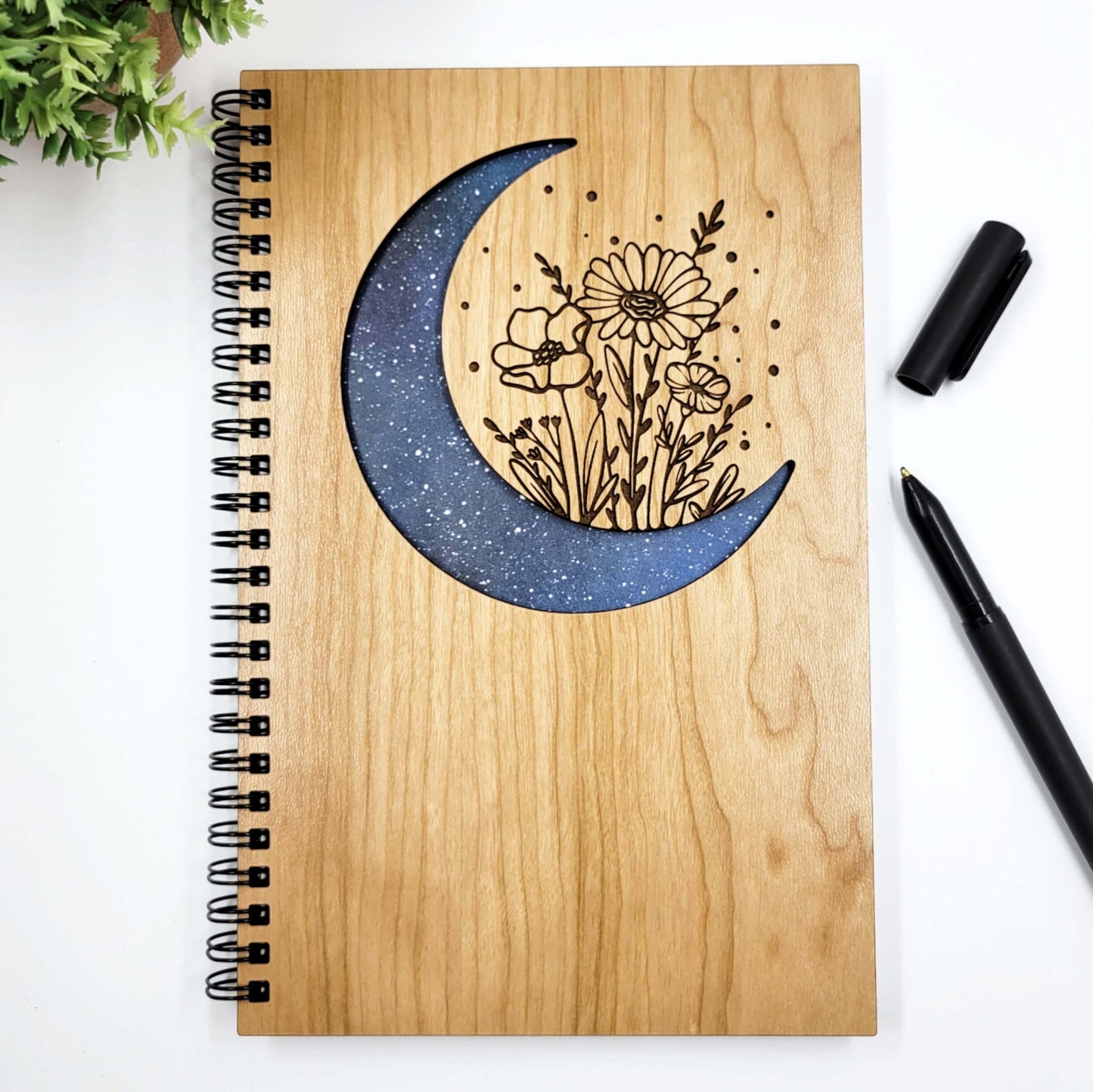 Floral moon wood journal