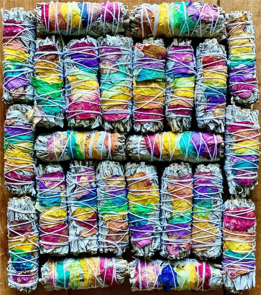7 Chakra Floral 4" Sage Stick