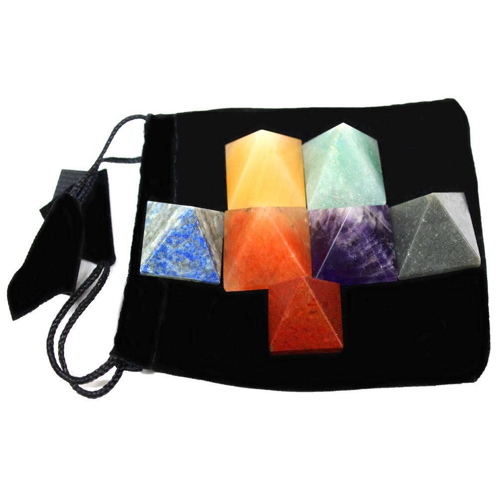 Pyramid Chakra Set -- Engraved Pyramid Shaped Chakra Stone - Metaphysical