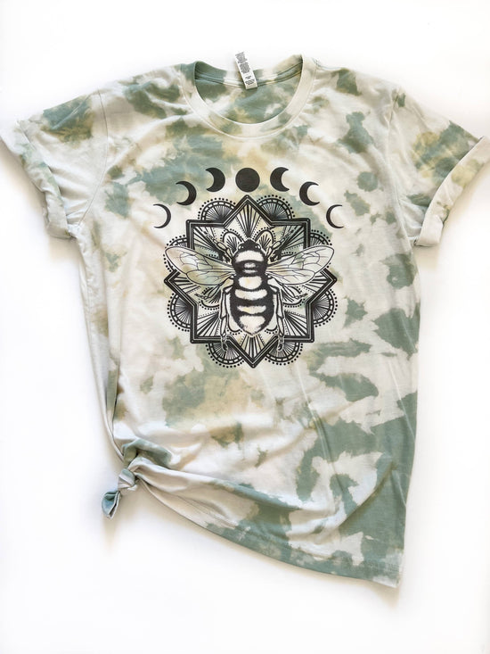 Bee Mandala Dusty Blue Tie Dye Tee