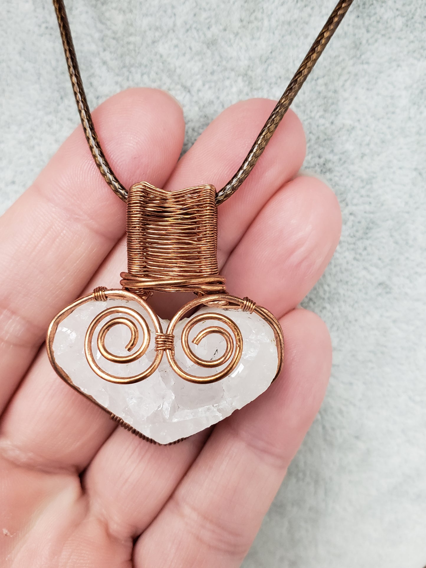 Quartz Cluster Heart Wire Wrap Necklace