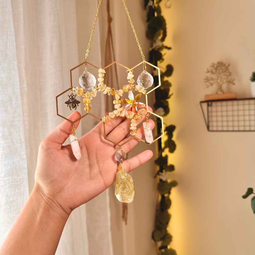 Honey Bee Citrine Suncatcher