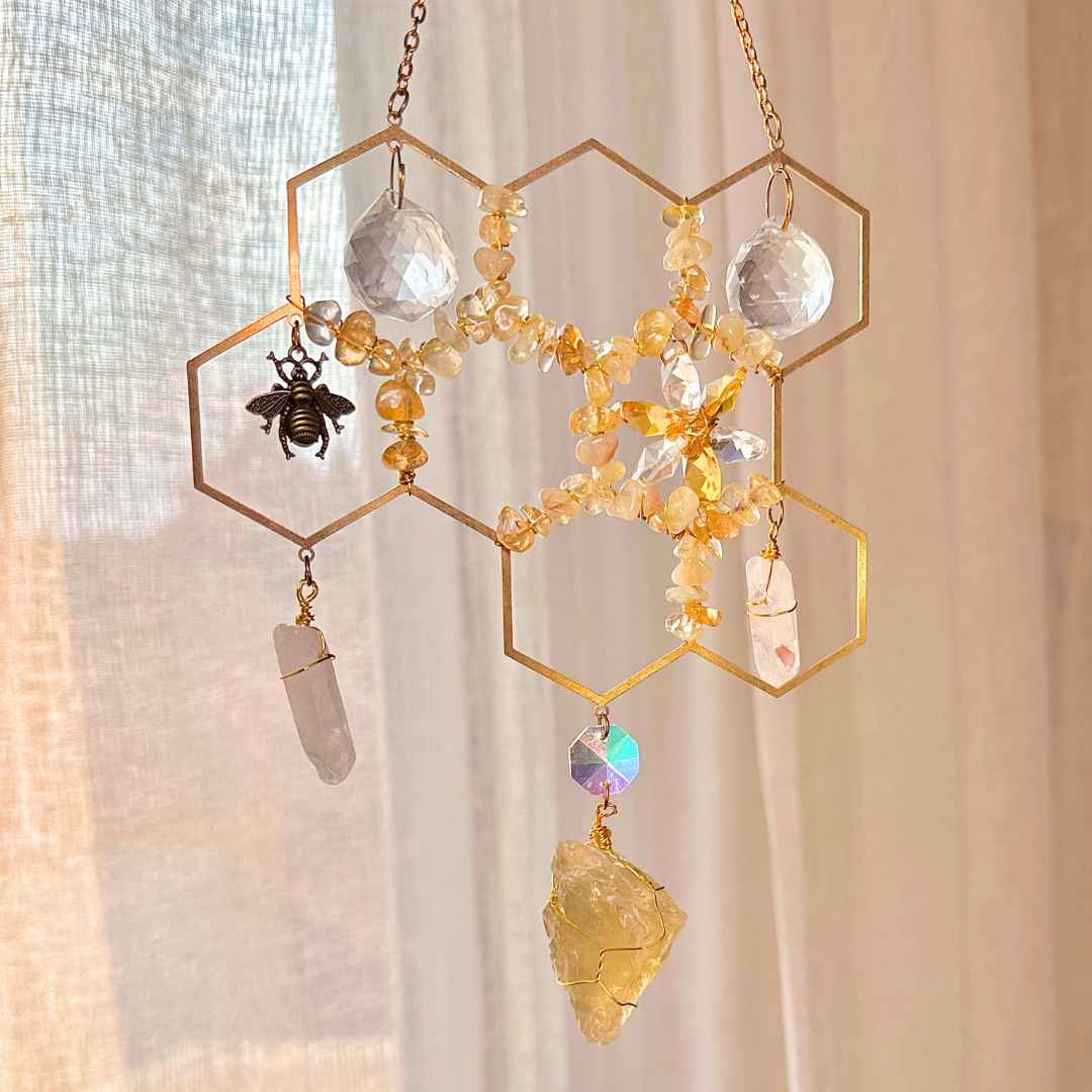 Honey Bee Citrine Suncatcher