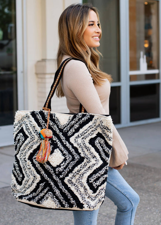 Black, Cream and Grey Textured Tote