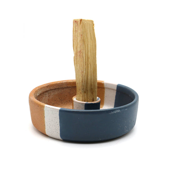 Textured Ceramic Palo Santo Burner (4 in.) - Blue & Beige