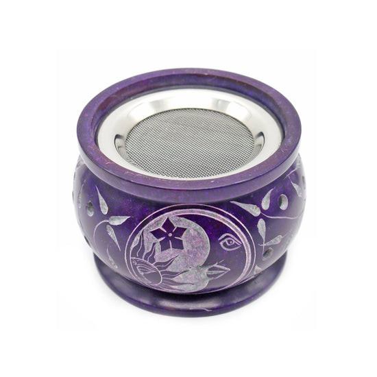 PURPLE SUN MOON STAR SOAPSTONE CHARCOAL BURNER 3″ X 3.5"