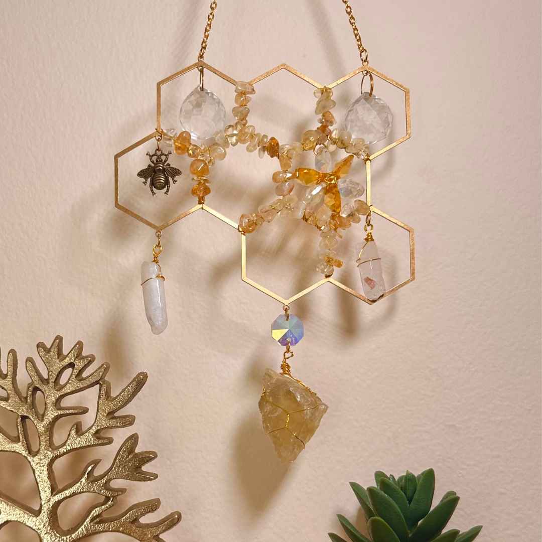 Honey Bee Citrine Suncatcher