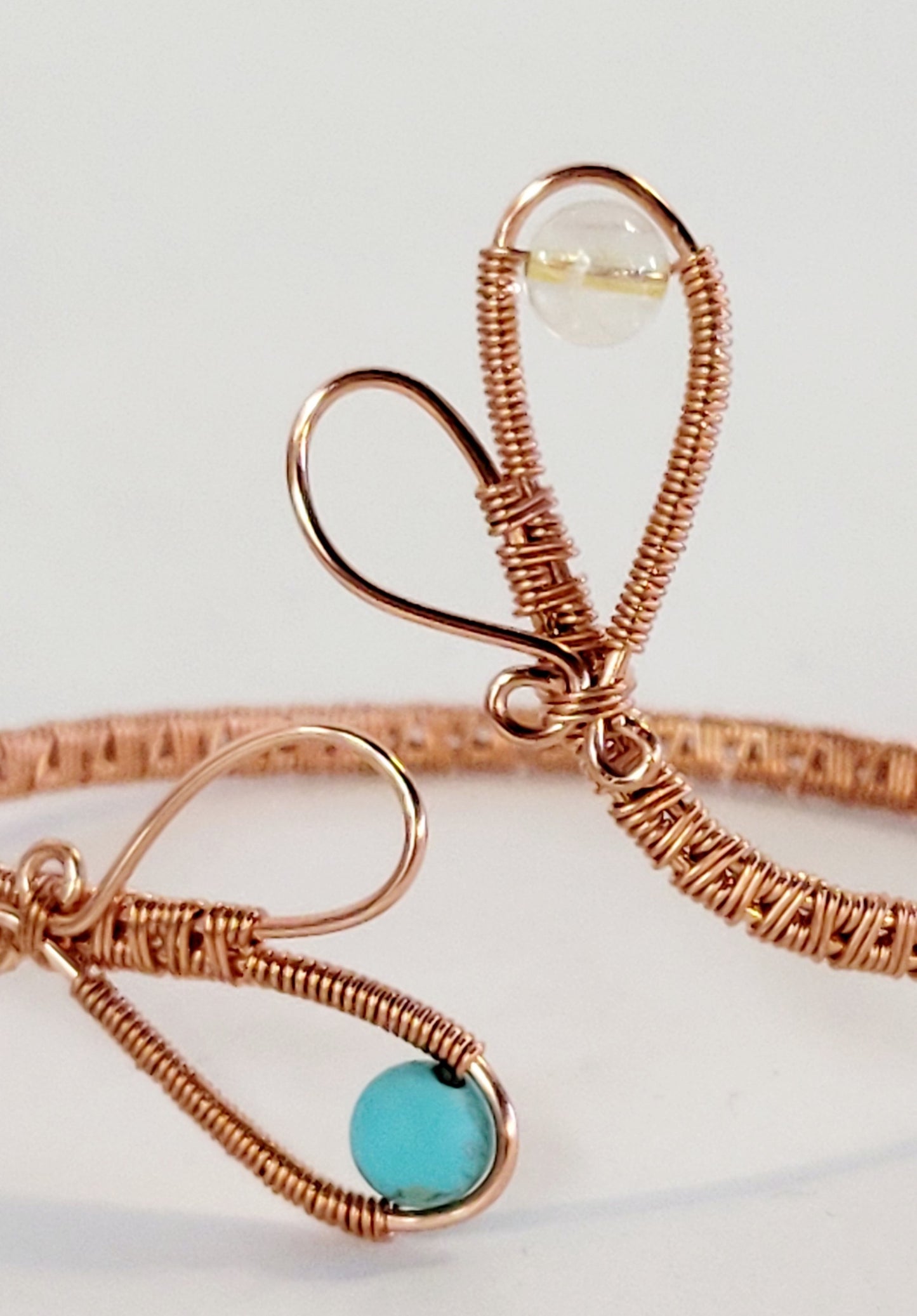 Adjustable Copper Bracelet w/ Turquoise & Citrine