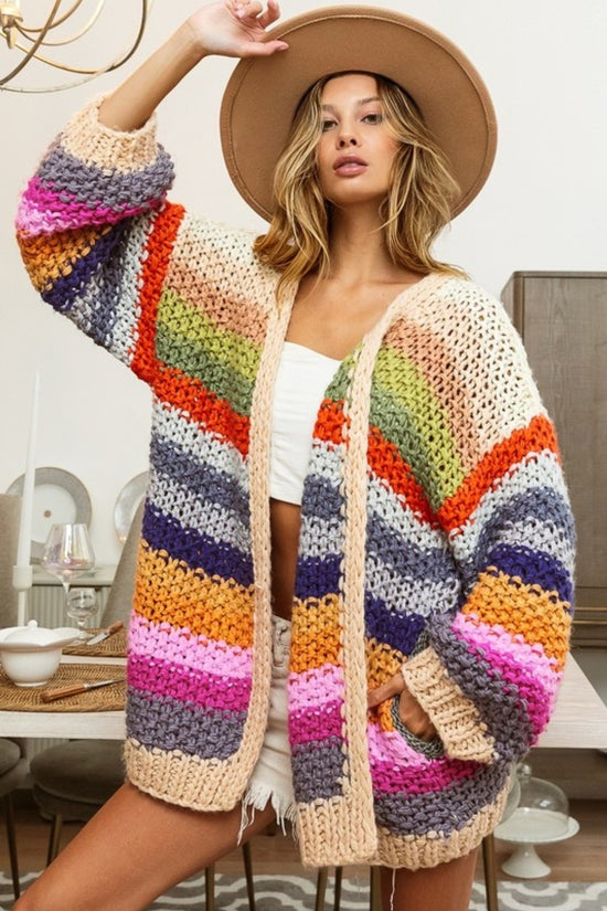 Bibi Multi Color Stripes Open Cardigan