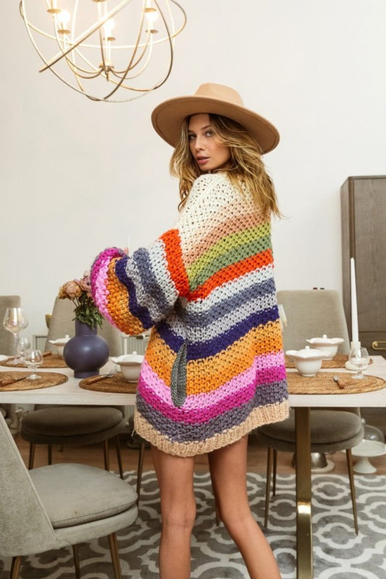 Bibi Multi Color Stripes Open Cardigan