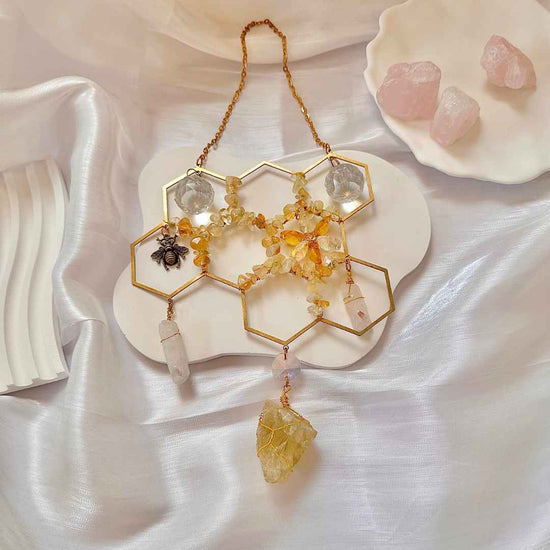 Honey Bee Citrine Suncatcher