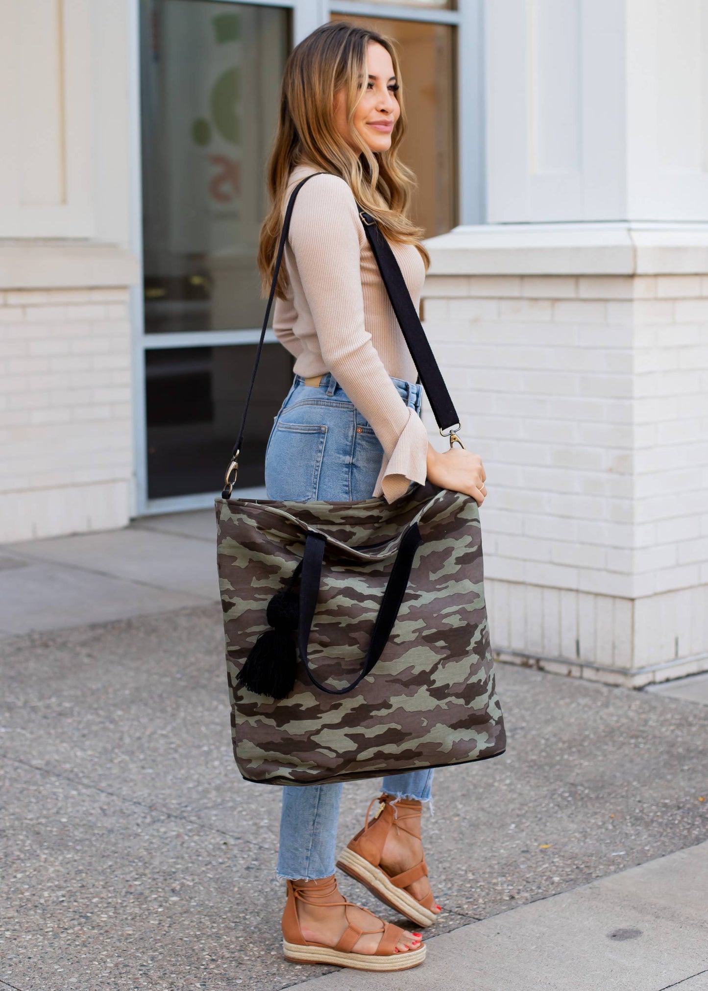 Camo Tote with Pom Tassel