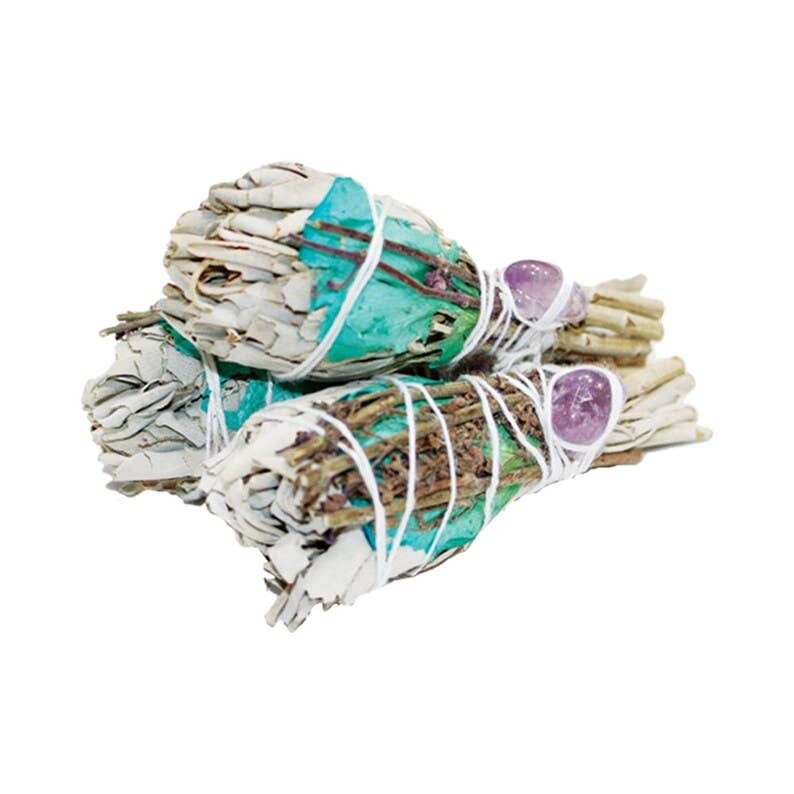 White Sage Torch w/ Lavender, Rose Petals & Amethyst (4")
