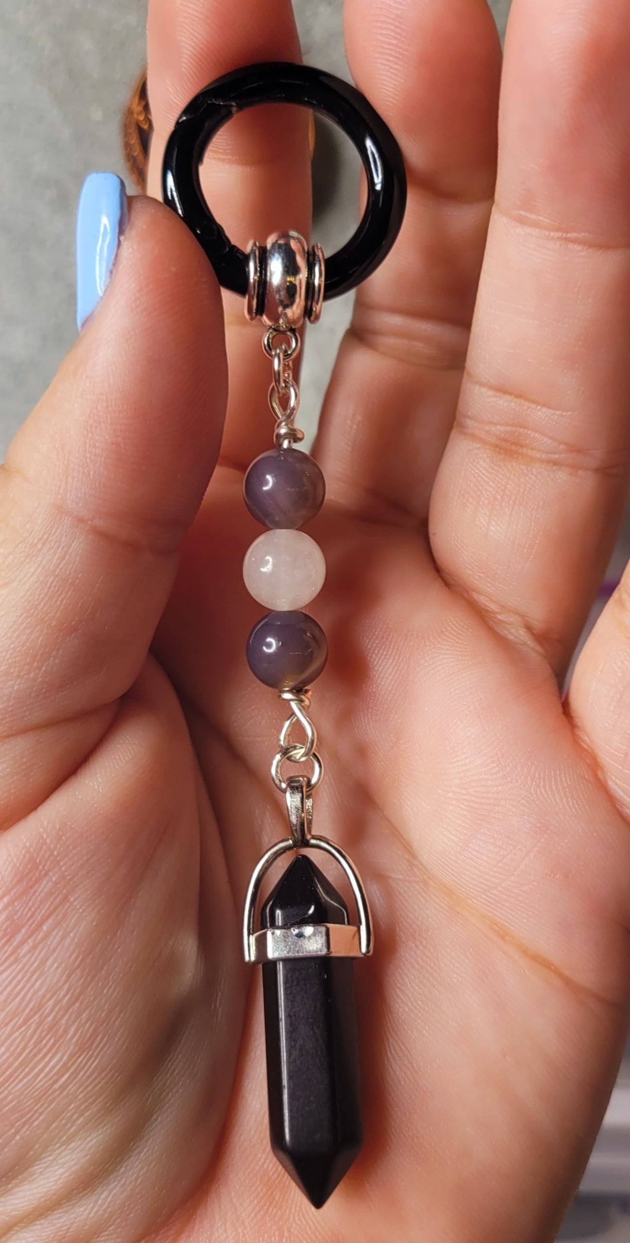 Boot Charm with Black Agate /Clear Quartz & Obsidian