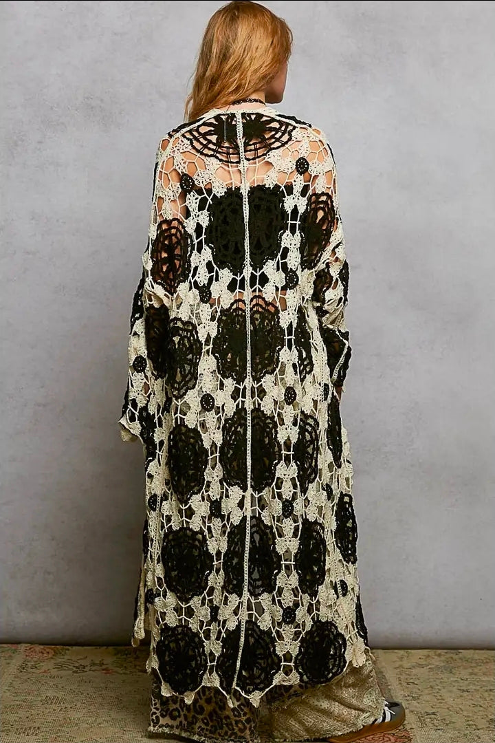 Maxi Long Sleeve Crochet Open Cardigan