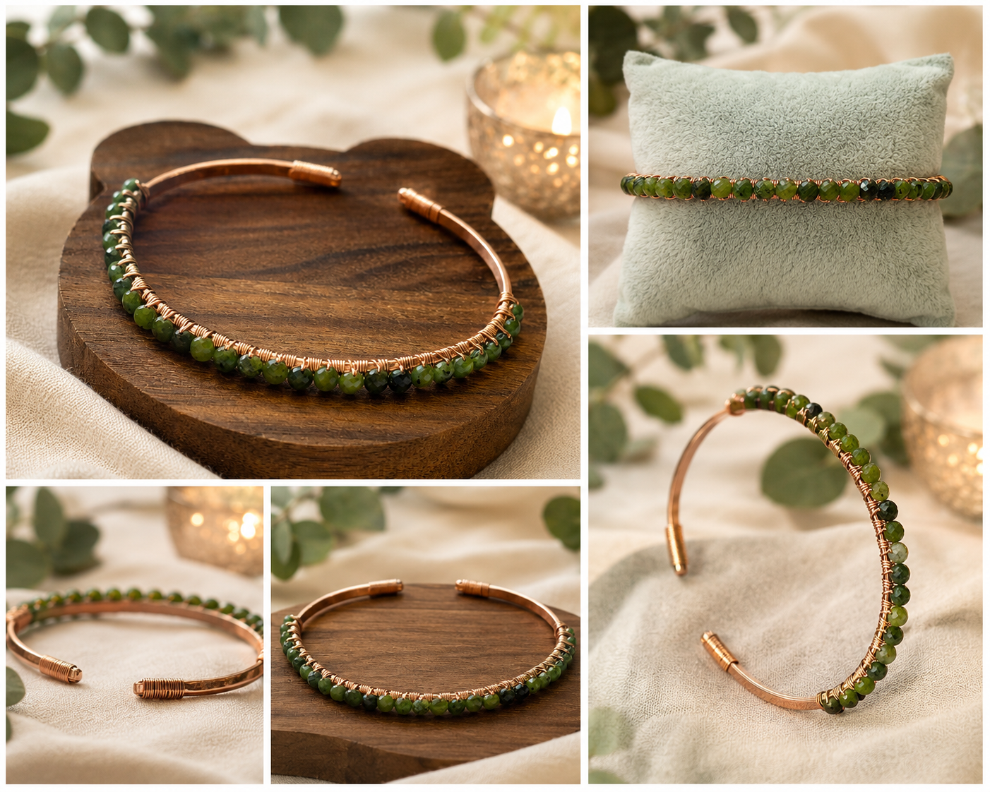 Emerald & Copper Adjustable Bracelet