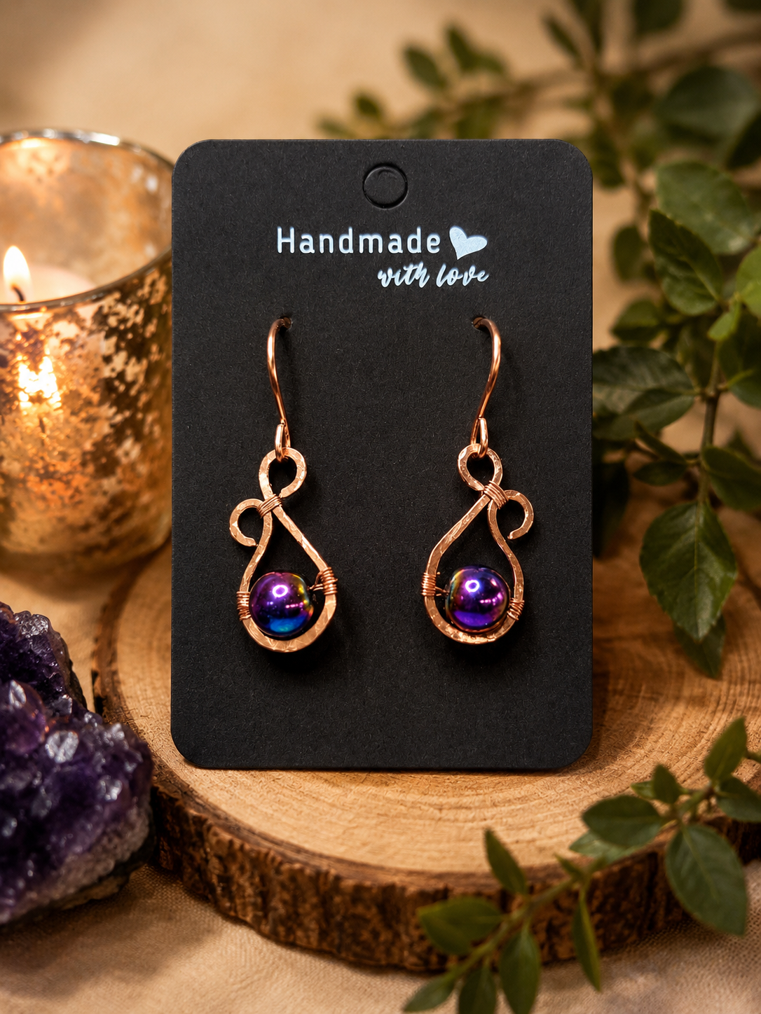 Hematite and Hammered Copper Earrings