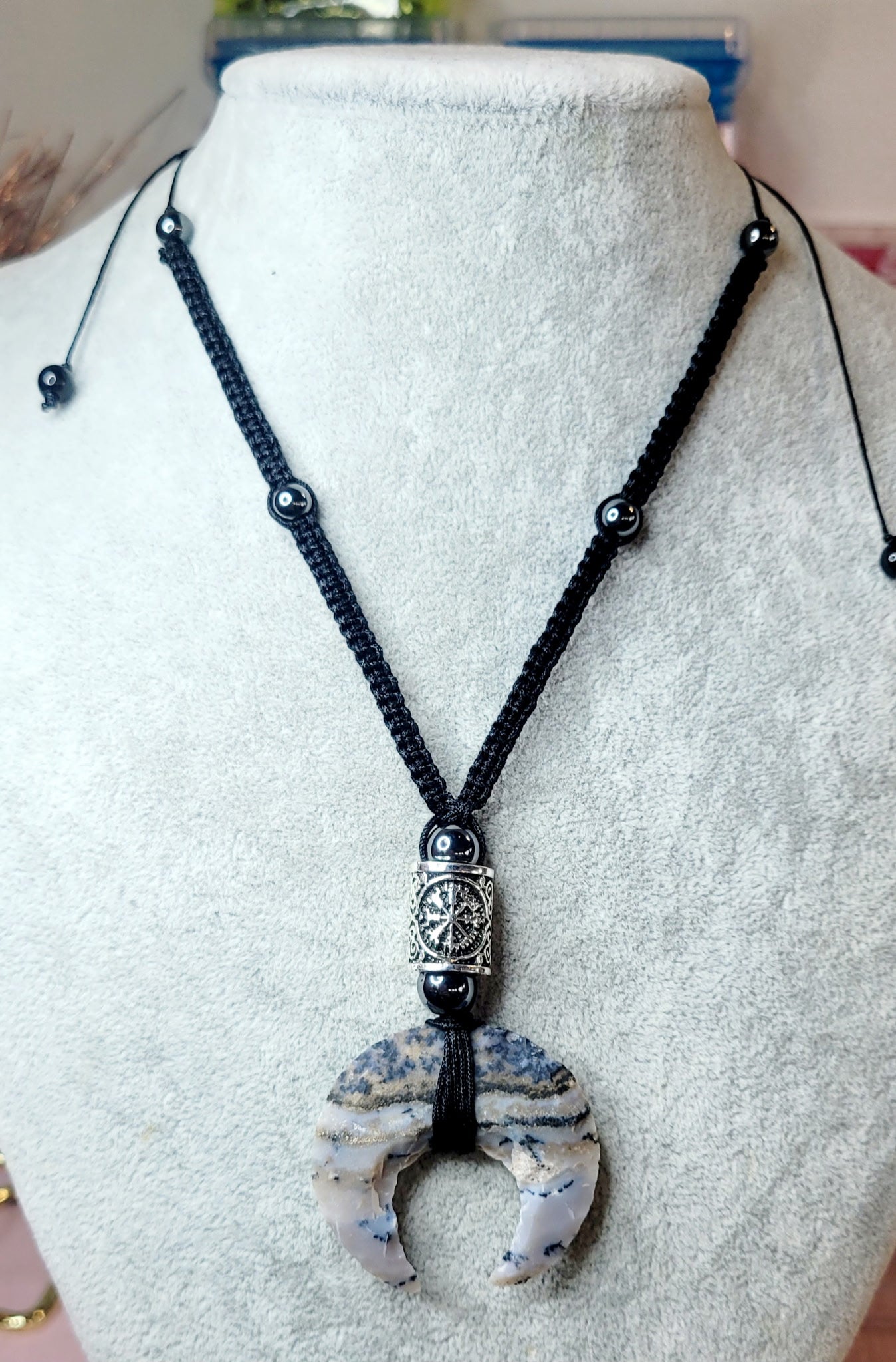 Sodalite Cresent Moon w/ Viking Compass and Hematite