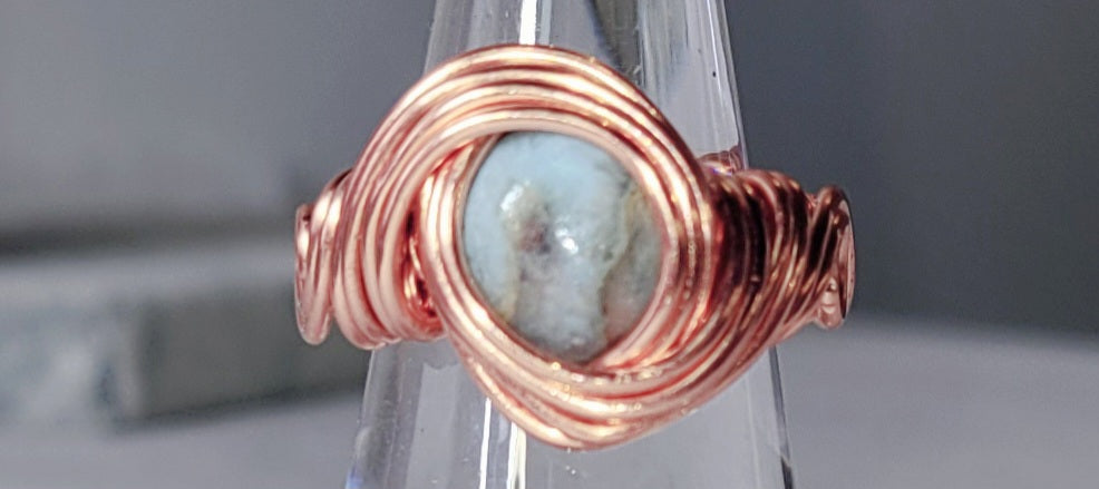 Larimar Ring
Hand wrapped in Copper