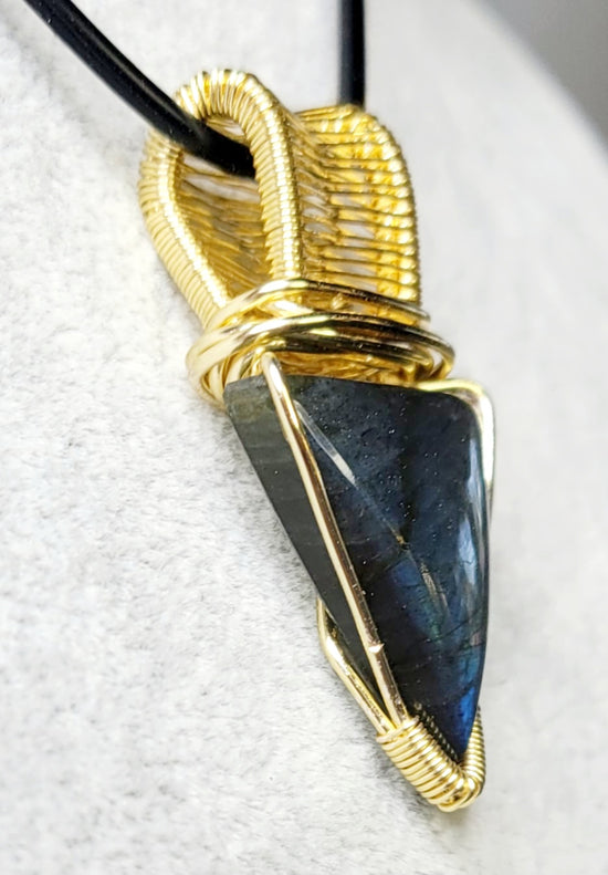 Labradorite Pendent
Hand Wrapped in Gold Plated Copper