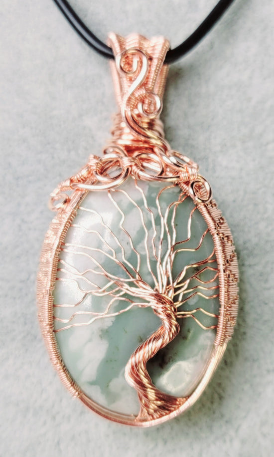 copper jade plant Peace Jade Tree of Life Pendant Hand wrapped in Copper