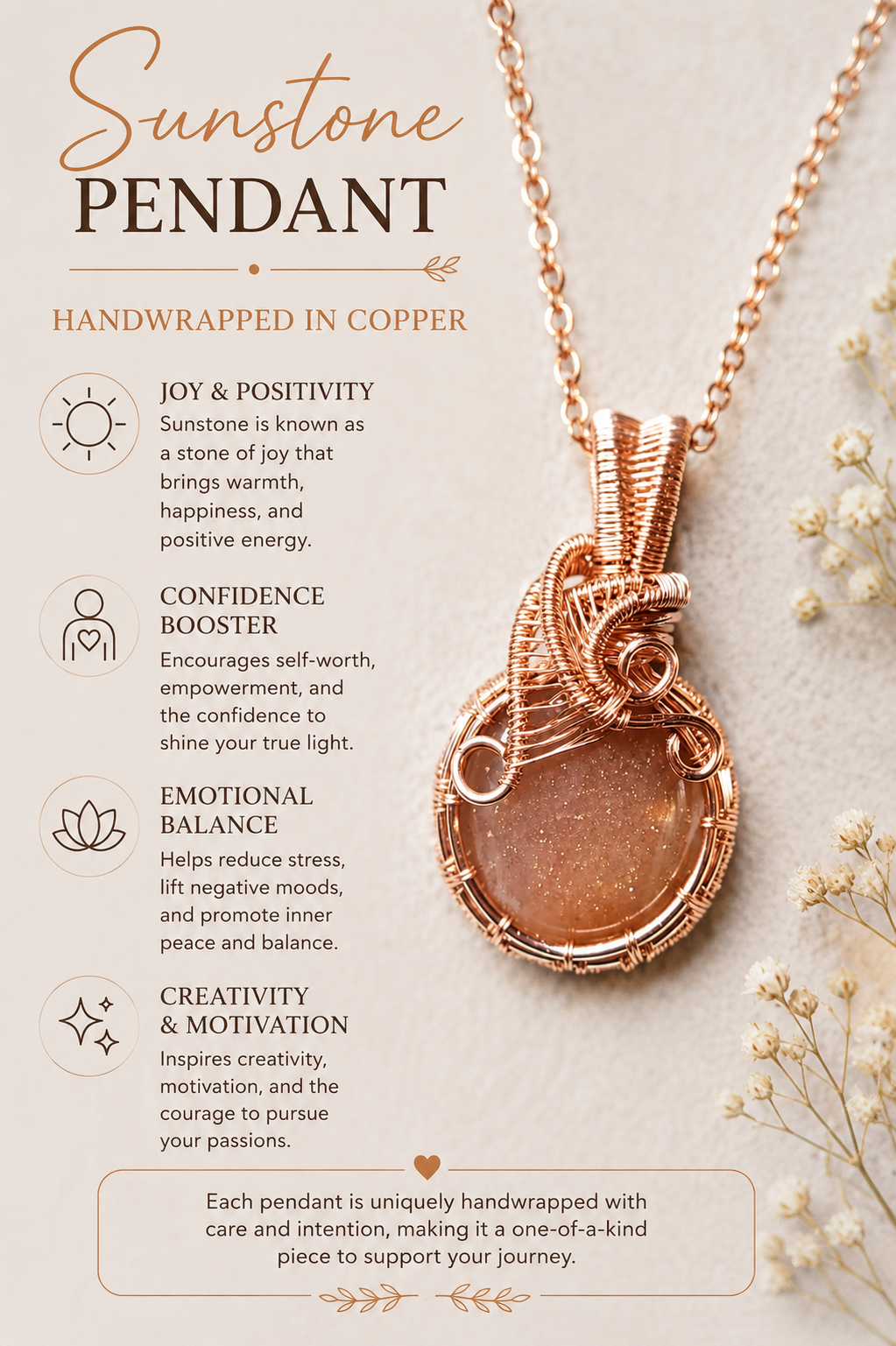 Sunstone Pendant
Handwrapped in Copper