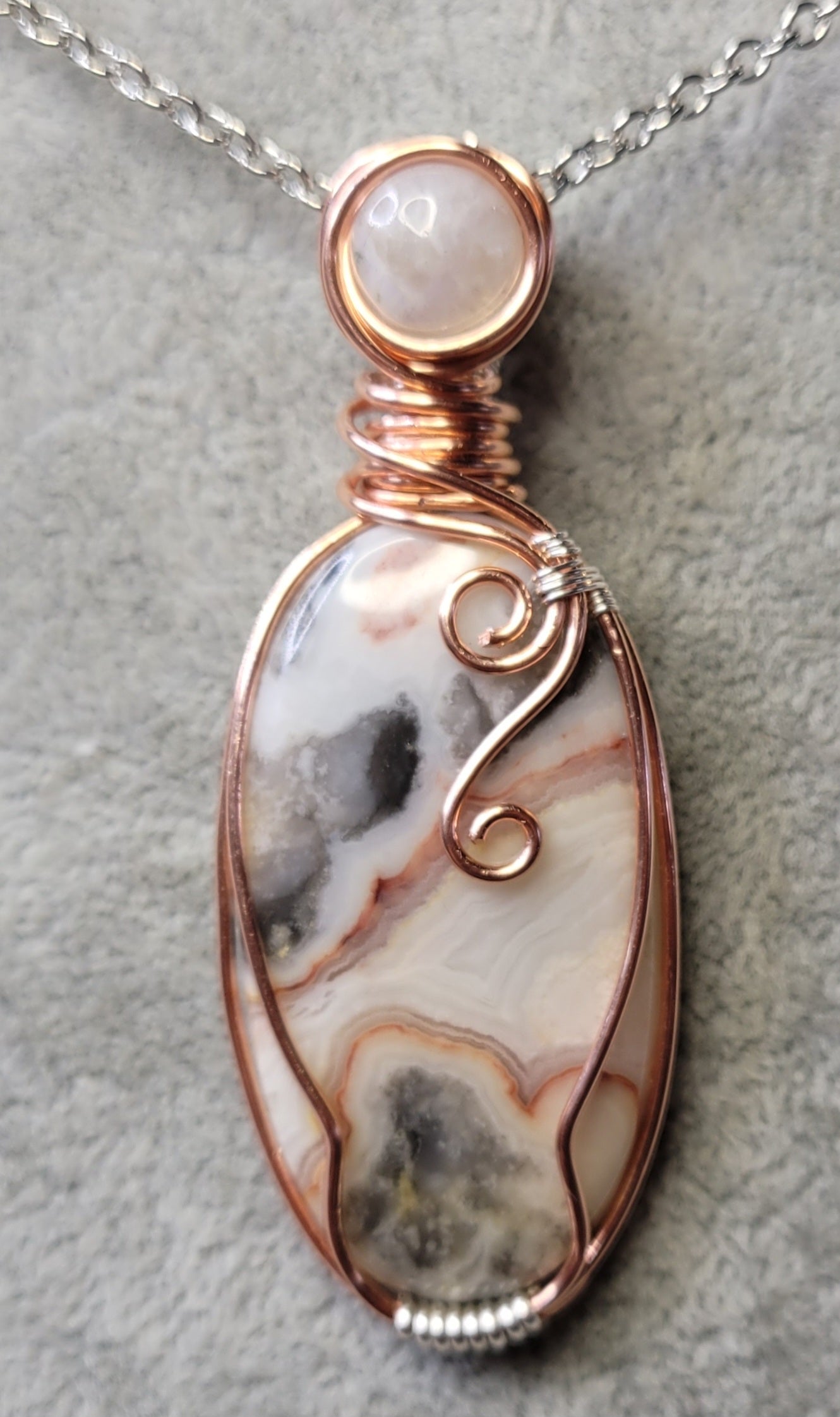 Crazy Lace Agate with Moonstone Wire Wrapped