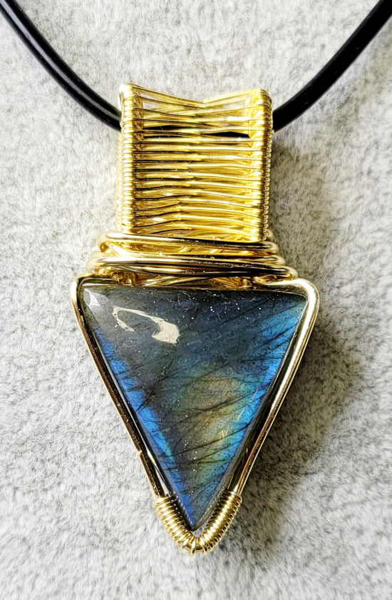 Labradorite Pendent
Hand Wrapped in Gold Plated Copper