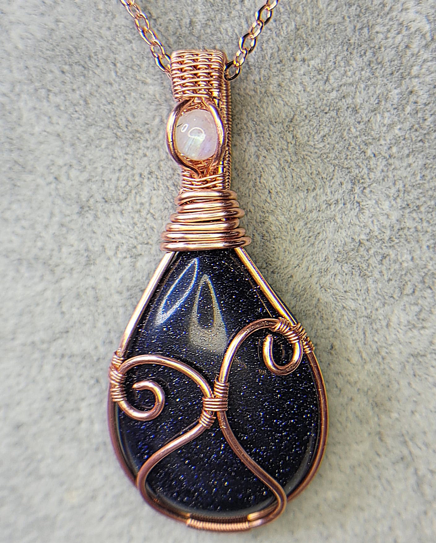 Blue Goldstone with Rainbow Moonstone