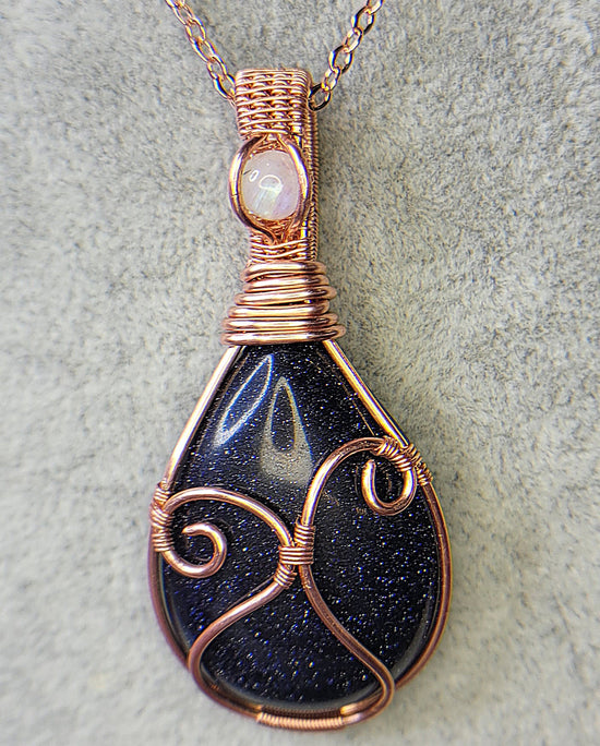 Blue Goldstone with Rainbow Moonstone