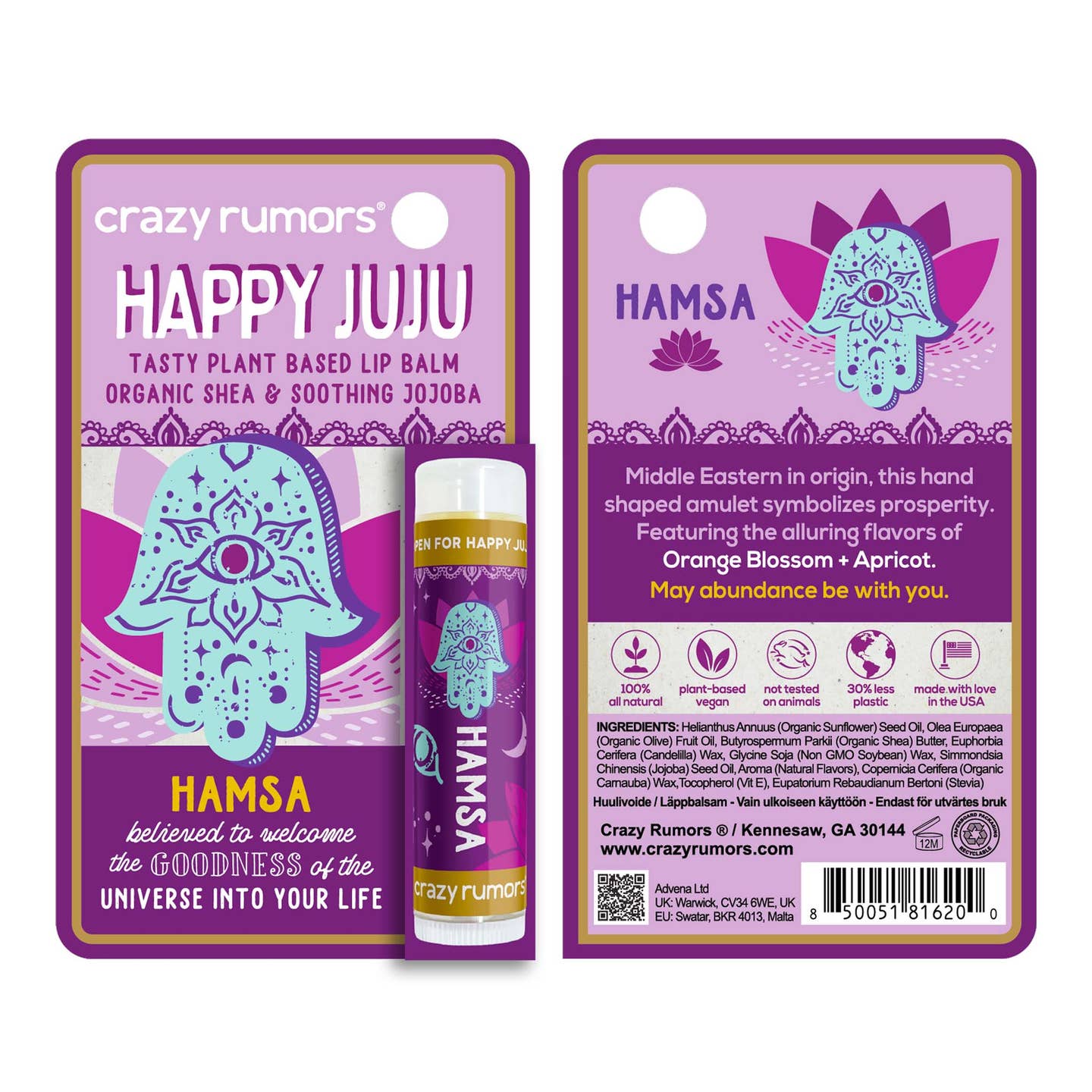All Natural, Vegan Happy Juju - Hamsa Lip Balm